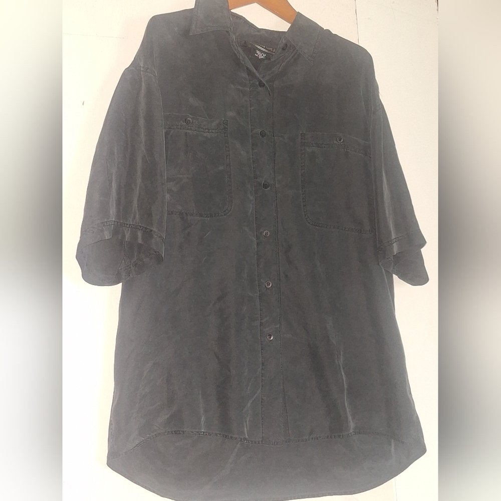 Whistles Black 100% Silk Button Down Short Sleevel Shirt